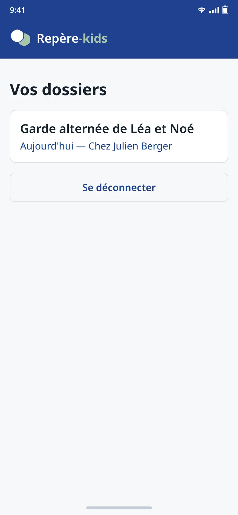 Aperçu de l'écran d'accueil de l'application mobile : la liste des dossiers.